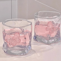 200ml Butterfly Glass Tumbler – Decorative Clear Drinking Glass with Pink Butterfly Accents