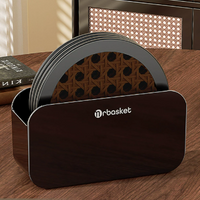 Rattan-Style Round Silicone Coaster Set with Storage Holder, 4-Piece Heat-Resistant Table Coasters
