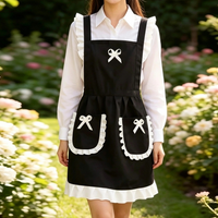 Vintage Ruffle Apron for Women – Polyester Kitchen Apron with Pockets, Bow Detail Cooking Baking Apron for Home, Café & Garden