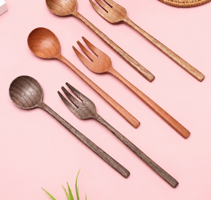 Wholesale Solid Wood Spoon and Fork, Natural Wooden Cutlery