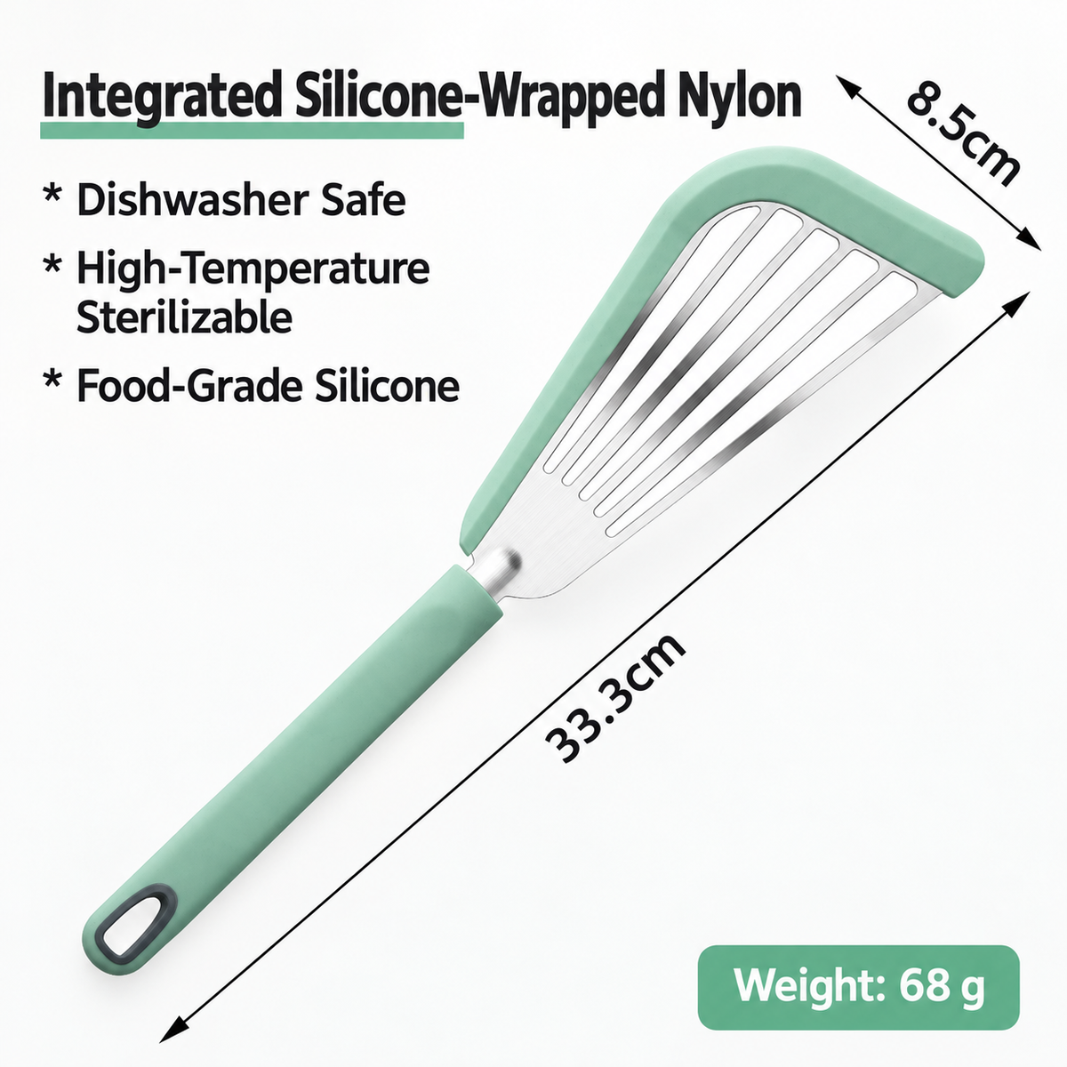 Silicone Fish Spatula Heat Resistant Flexible Slotted Turner Kitchen Cooking Utensil