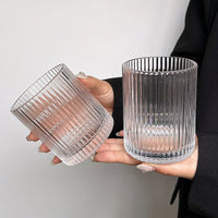 Vertical Striped High Borosilicate Glass Cup 250ml, Round Iced Latte Coffee Tumbler