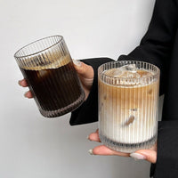 Vertical Striped High Borosilicate Glass Cup 250ml, Round Iced Latte Coffee Tumbler