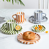Minimalist European Striped Ceramic Cup and Saucer Set