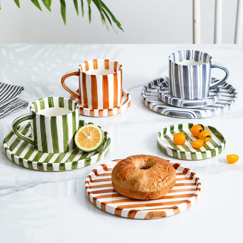Minimalist European Striped Ceramic Cup and Saucer Set