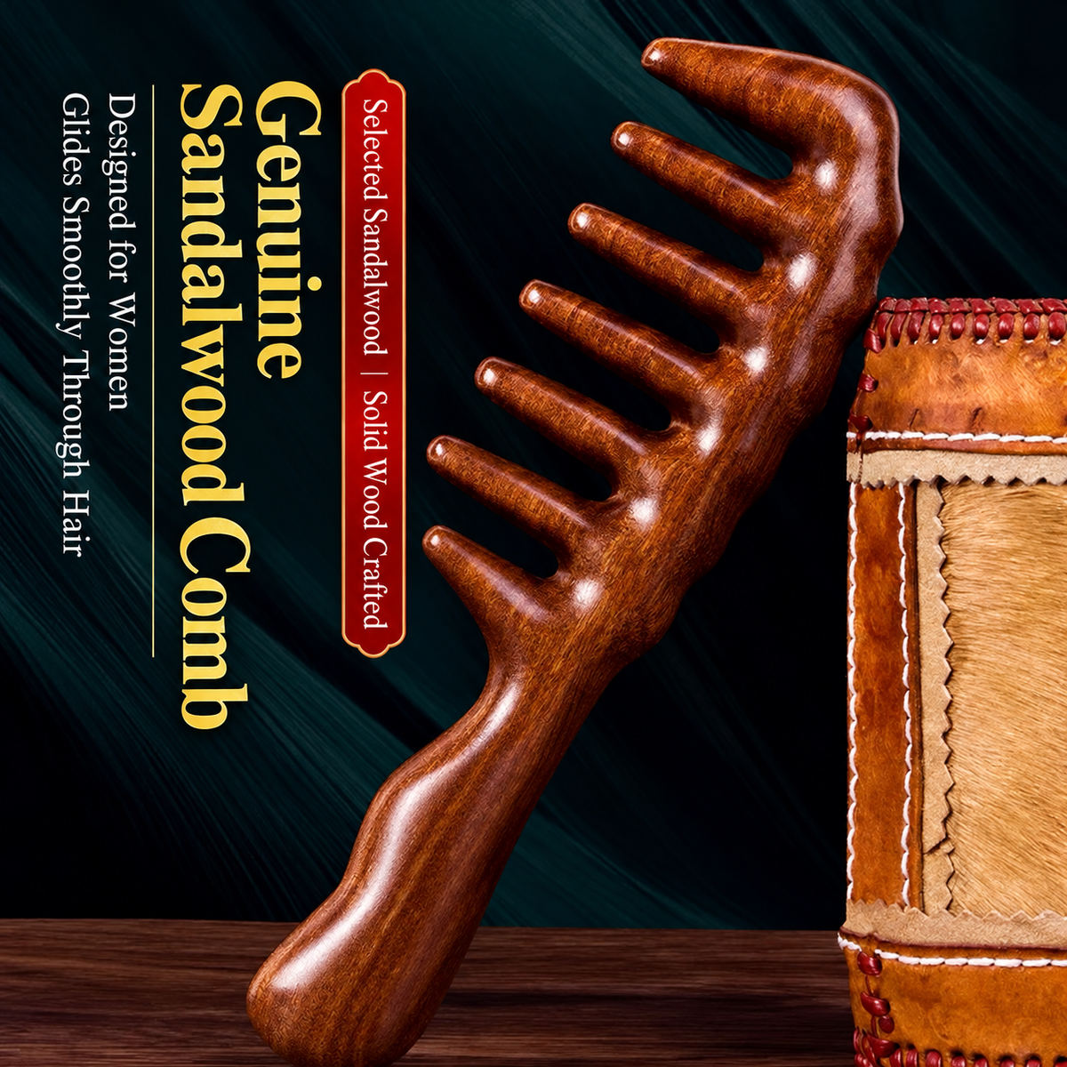 Natural Sandalwood Wide Tooth Comb Wooden Scalp Massage Hair Comb