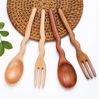 Wooden Dessert Fork and Spoon with Curved Handles in Two Finishes