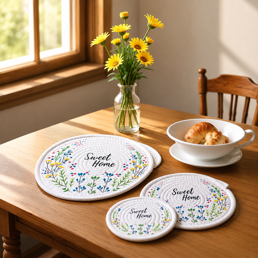 Nordic Handwoven Cotton Rope Coasters, Thick Heat Resistant Table Mats for Cups & Tableware