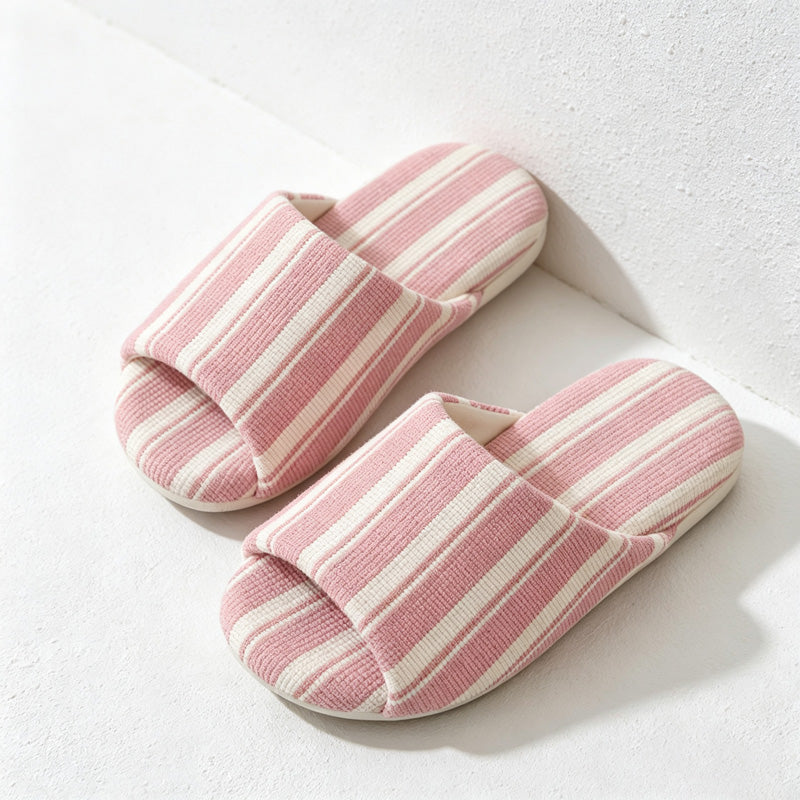 Striped Open Toe Slippers – Textured Home Slides, Soft Indoor Slippers for Women & Daily Wear