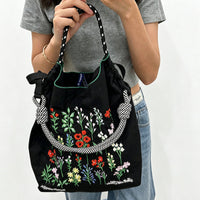 Wildflower Embroidery Tote Bag – Floral Canvas Shopping Bag for Grocery, Market & Daily Carry