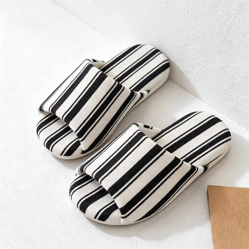 Striped Open Toe Slippers – Textured Home Slides, Soft Indoor Slippers for Women & Daily Wear