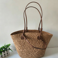 Large Woven Straw Tote Bag – Chinese Inspired Plaid Design Handbag for Summer Travel & Daily Use