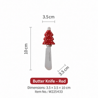 Christmas Tree Butter Knife with Ceramic Handle, Stainless Steel Spreader, Red, White