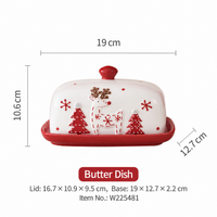 Christmas Ceramic Butter Dish with Lid, Red and White Reindeer and Tree Design