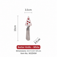Christmas Tree Butter Knife with Ceramic Handle, Stainless Steel Spreader, Red, White