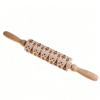 Christmas Wooden Embossing Rolling Pin – Engraved Cookie Dough Roller for Holiday Baking & DIY Crafts