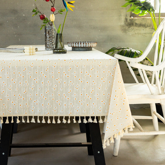 Lilac Floral Tablecloth, Cotton Linen Decorative Table Cover