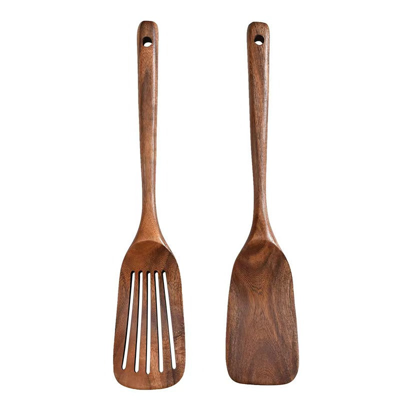 Korean Style Wooden Spatula and Slotted Turner