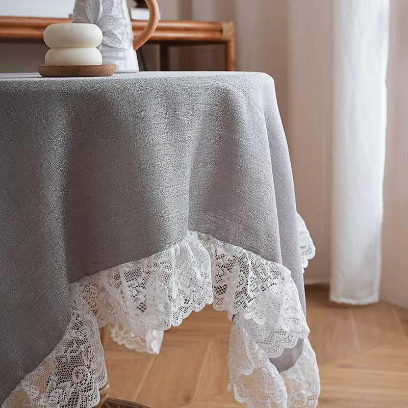 Rectangular Lace Trim Tablecloth Rustic Gauze Table Cover