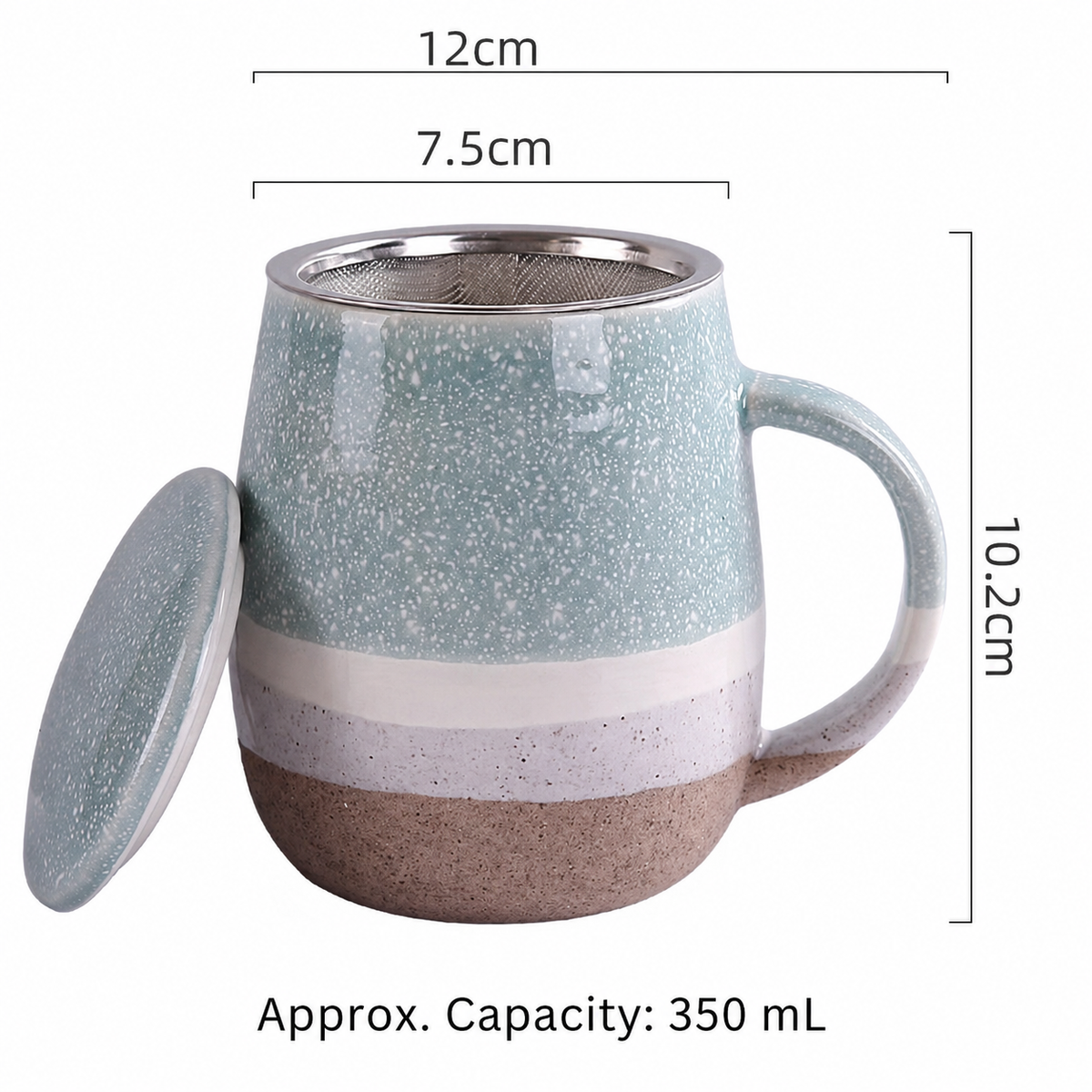 350ml Ceramic Tea Mug with Infuser & Lid – Speckled Coffee Cup with Handle for Loose Leaf Tea, Coffee, Milk, Office & Home Use