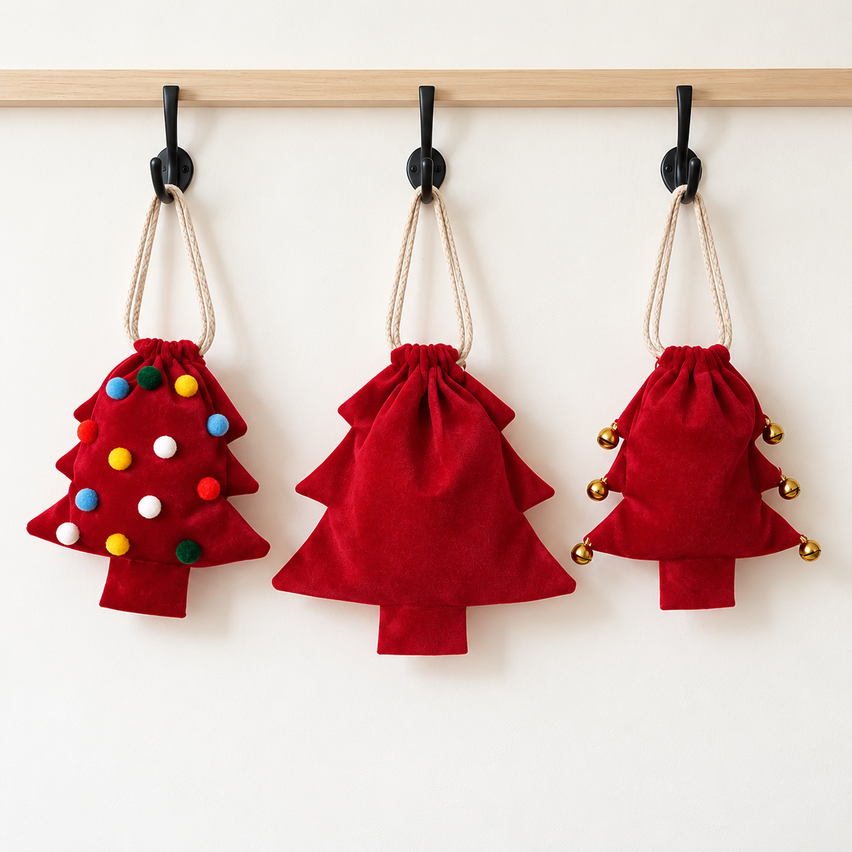 Christmas Tree Shape Drawstring Gift Bag Fabric Holiday Candy Storage Pouch