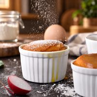 White Ceramic Ramekin Baking Dish Round Fluted Souffle Bowl