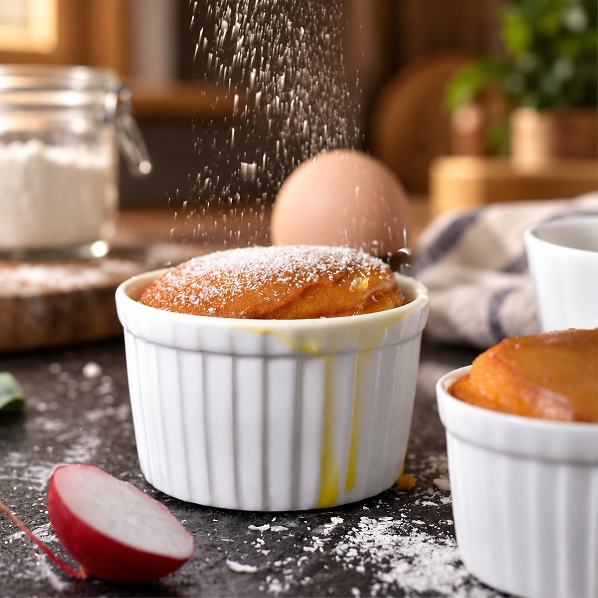 White Ceramic Ramekin Baking Dish Round Fluted Souffle Bowl