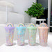Rainbow Bubble Straw Cup 550ml – Cute Summer Portable PS & Silicone Tumbler with Straw for Girls