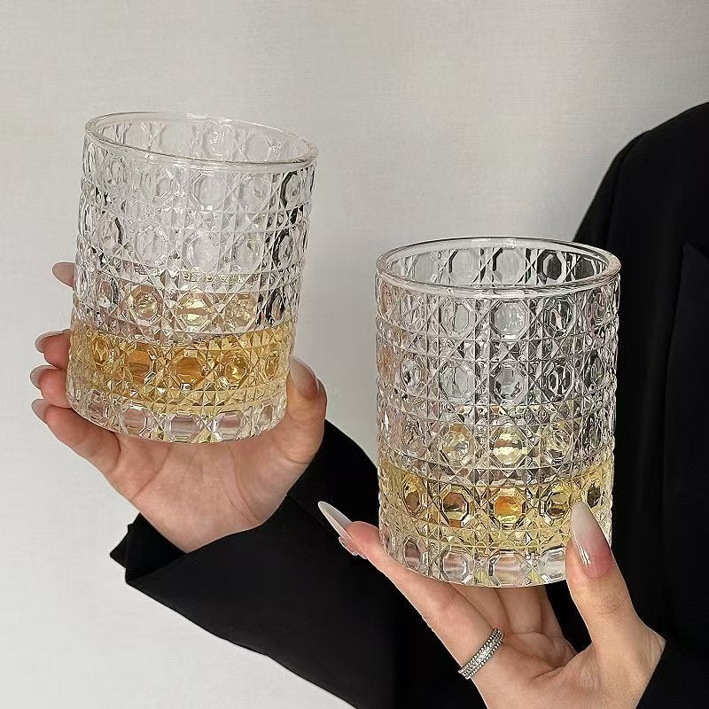 Gemstone Pattern Glass Cup Transparent Drinking Glass 200ml