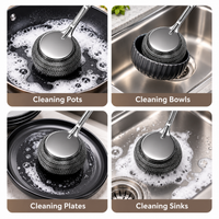 Stainless Steel Wire Scrub Brush Long Handle Pot Cleaning Scrubber