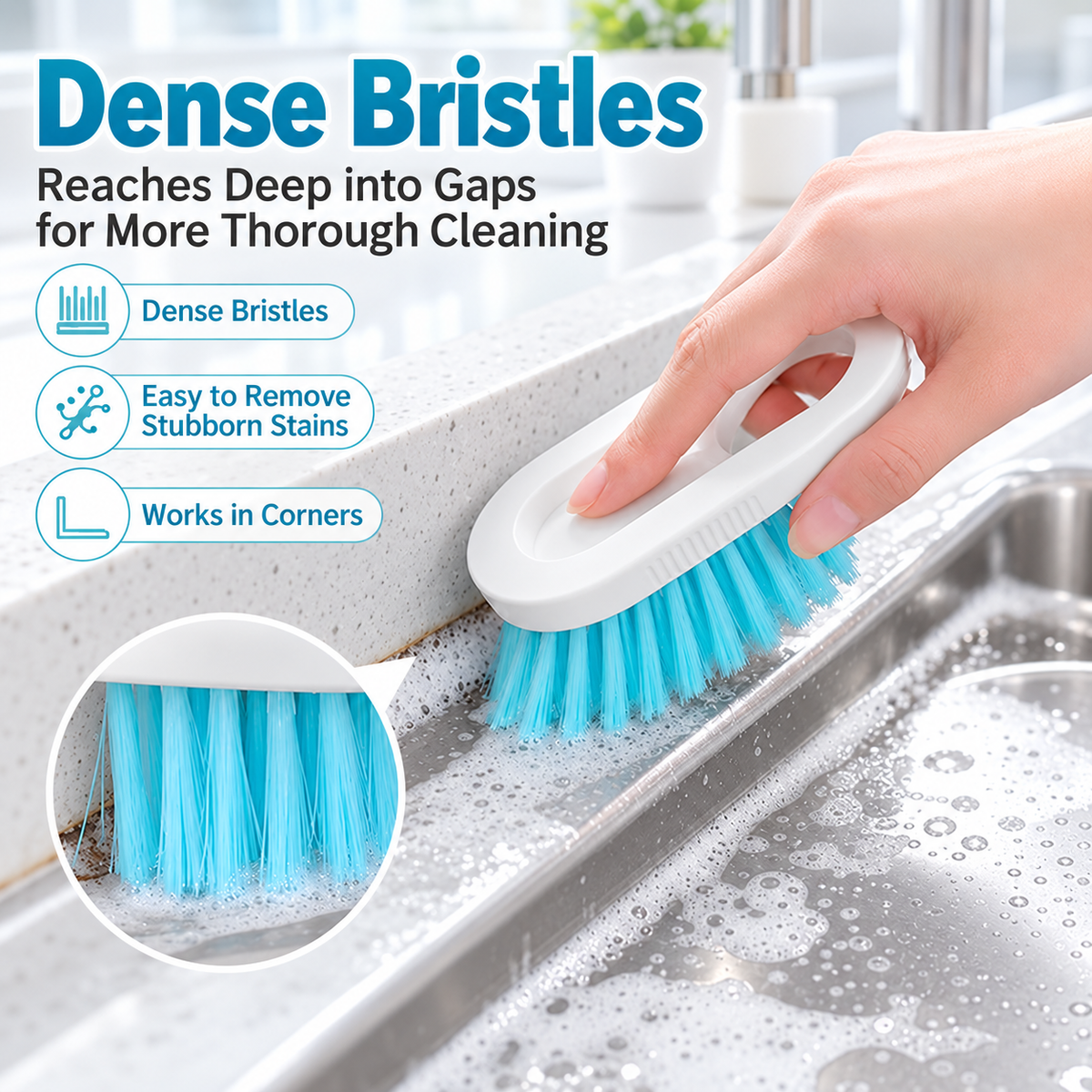Multi Purpose Cutting Board Cleaning Brush Dense Bristle Kitchen Scrubber