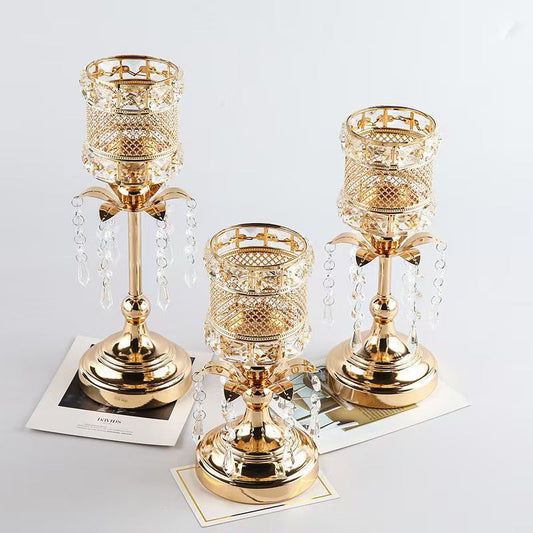 Vintage Hollow Out Metal Crystal Candleholder, Heavy Duty Exquisite Iron Decor