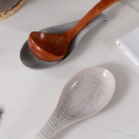 Ceramic Spoon Rest – Speckled Pottery Spoon Holder for Kitchen Countertop & Cooking Utensils