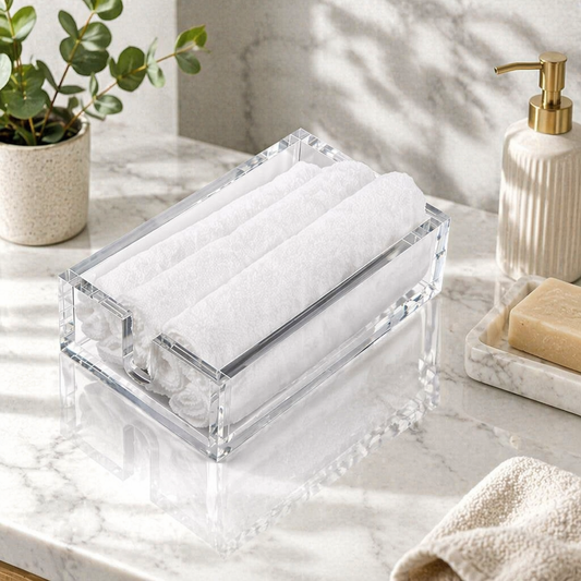 Rectangular Clear Acrylic Tissue Box – Desktop Note and Tissue Organizer