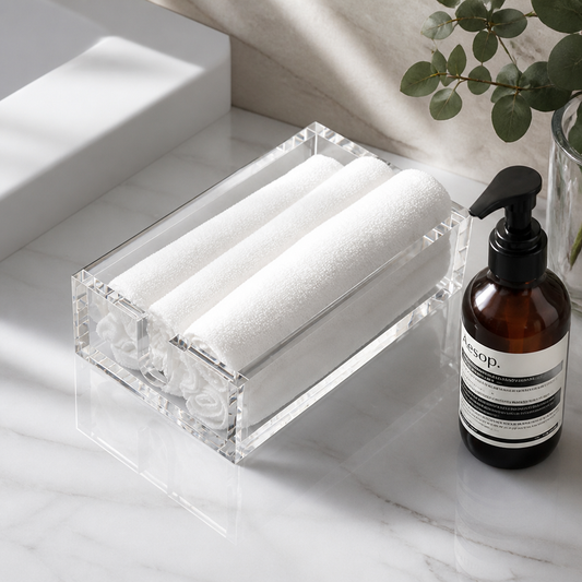Acrylic Tissue Box Cover & Towel Holder, Clear Minimalist Rectangular Storage