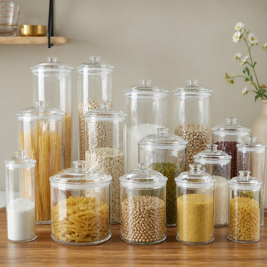 Airtight PET Food Storage Canister, Clear Pantry Organizer Jar
