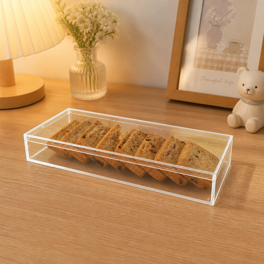 Clear Rectangular Plastic Storage Container with Lid, Food-Grade PS Box