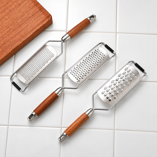 Stainless Steel Multifunctional Grater with Wood Handle, 4-in-1 Kitchen Shredder & Slicer