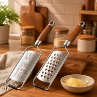 Stainless Steel Multifunctional Grater with Wood Handle, 4-in-1 Kitchen Shredder & Slicer