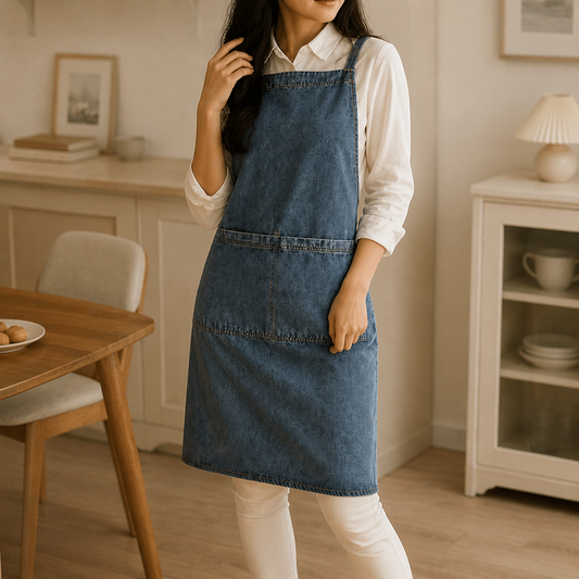Denim Apron for Kitchen, Adjustable Multipurpose Work Apron with Pockets