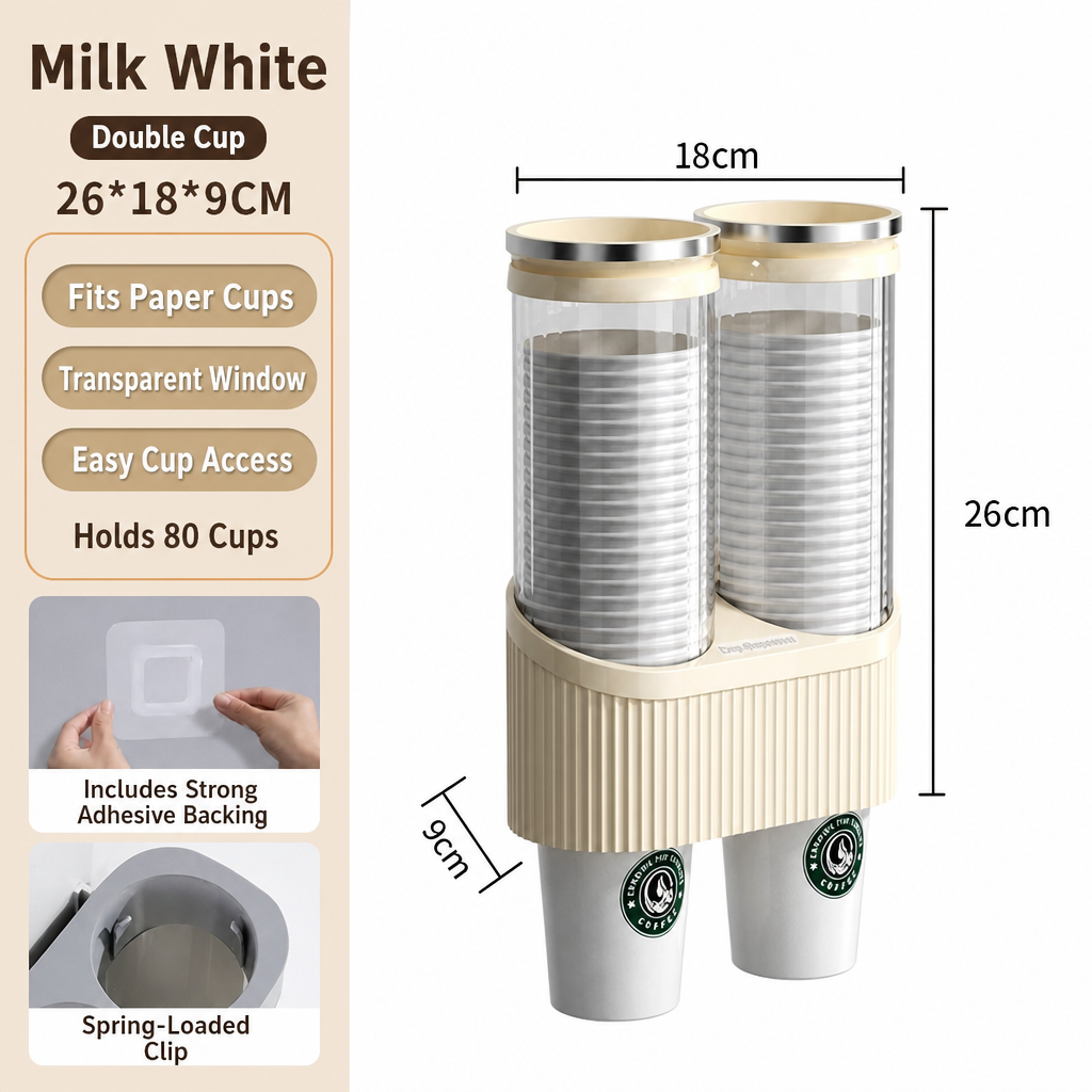 Wall Mounted Paper Cup Dispenser – Modern Automatic Cup Holder Organizer for Kitchen, Office & Coffee Station