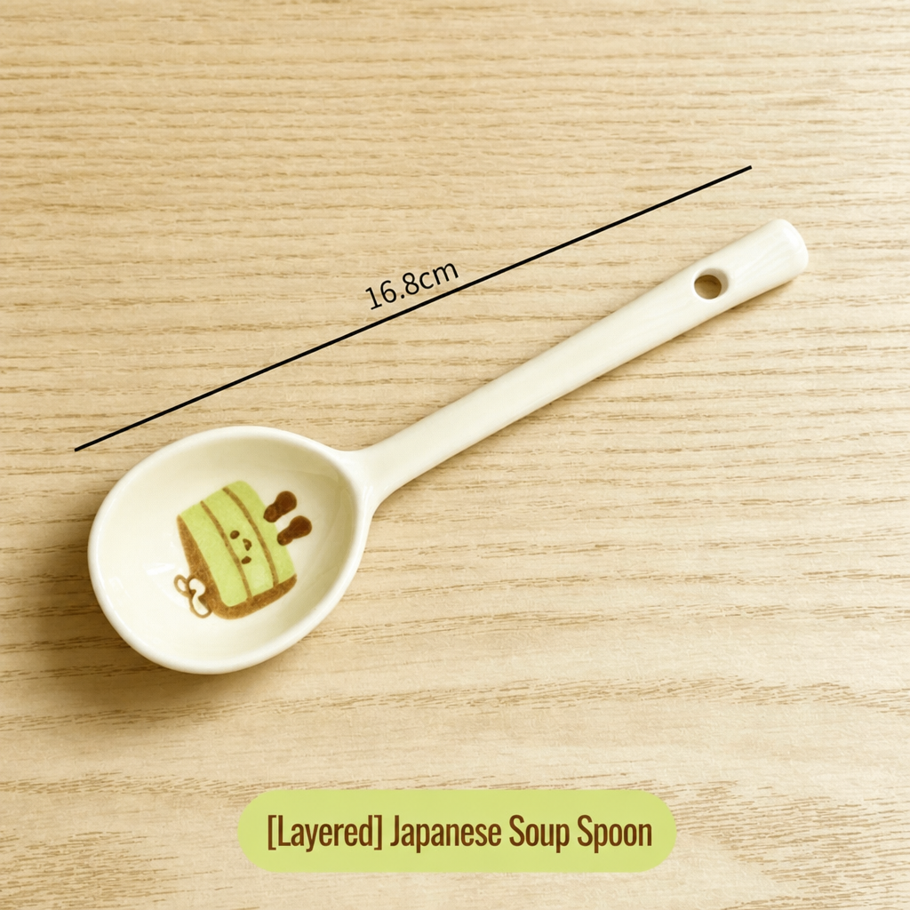 Cute Ceramic Japanese Soup Spoon – Long Handle Spoon with 4 Dessert Pattern Styles for Soup, Rice & Everyday Dining