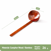Wooden Soup Ladle – Camphor Wood & Bamboo Serving Spoon, 22cm Deep Scoop or Slotted Ladle for Cooking & Kitchen Use