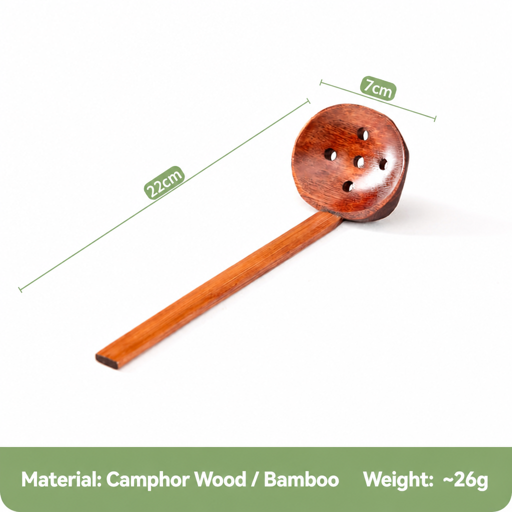 Wooden Soup Ladle – Camphor Wood & Bamboo Serving Spoon, 22cm Deep Scoop or Slotted Ladle for Cooking & Kitchen Use