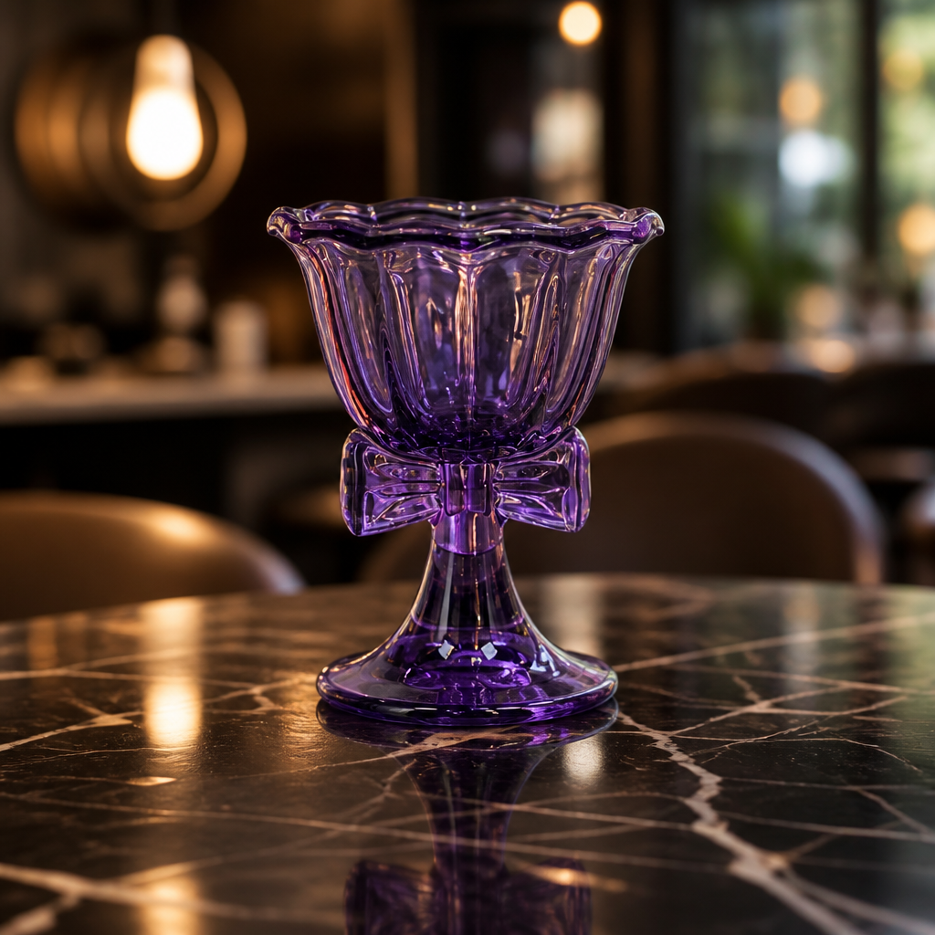 Vintage Bow Dessert Cup, 220ml Purple Glass Pedestal Bowl