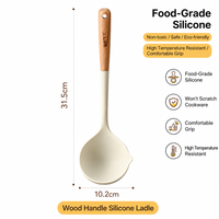 Silicone Soup Ladle – Heat Resistant Cooking Spoon with Wooden Handle, Large Capacity Kitchen Serving Ladle