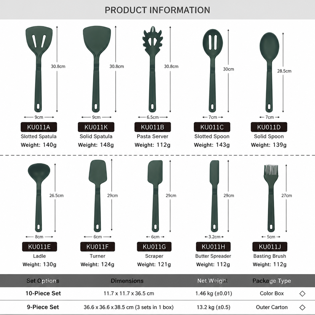 Silicone Kitchen Utensil Set –  10 Piece Cooking Tools