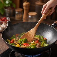Natural Ebony Wood Wok Spatula – 32cm Curved Handle Cooking Turner