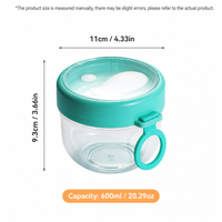 Portable Breakfast Oatmeal Cup with Spoon – 600ml Thickened PC Cereal Container with Lid & Handle for Yogurt, Fruit and Snacks