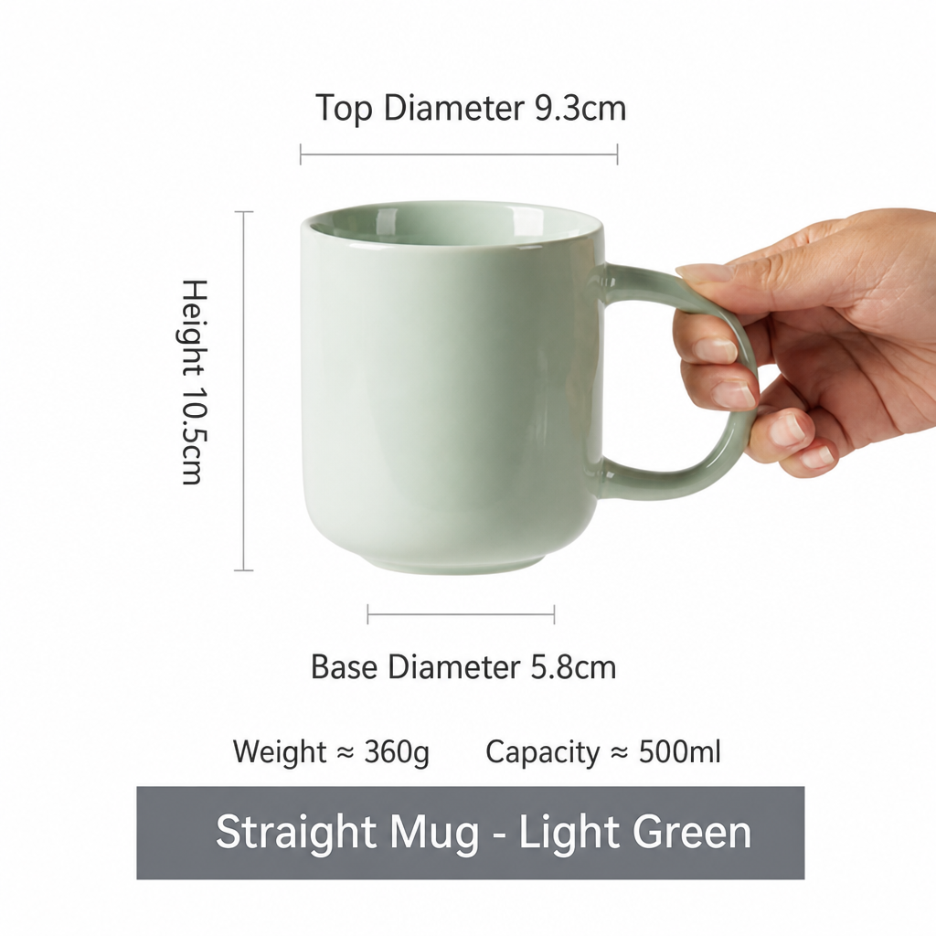 Glossy Ceramic Coffee Mug – 500ml Large Capacity Straight‑Body Drinking Cup for Home & Office